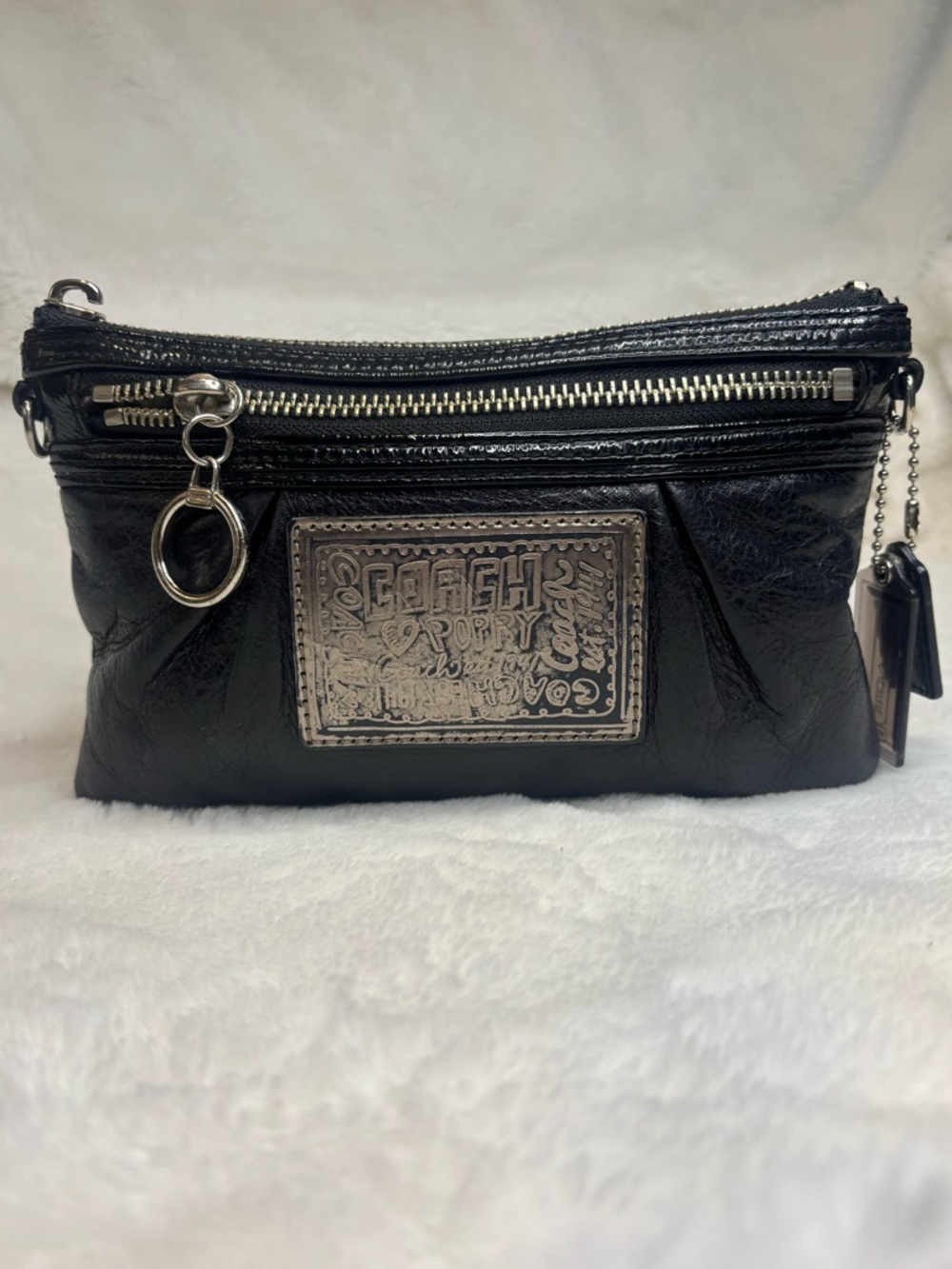 Coach Poppy Black Leather Crossbody Bag Y2K Silver Hardware